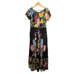 Me 2 Magic rose floral smocked‎ waist maxi boho dress colorful sz L